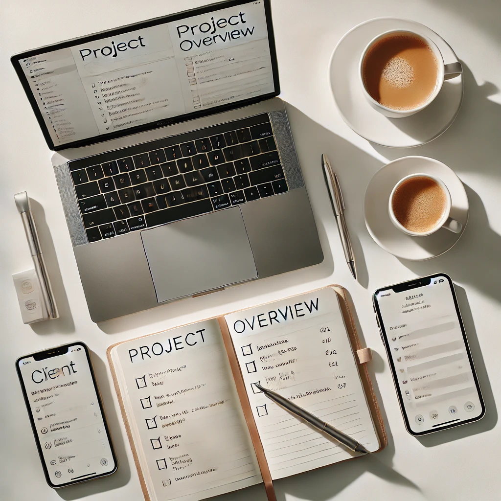 dall·e 2025 12 04 12.55.28 a bright, minimal flat‑lay composition on a clean white workspace. an open laptop sits slightly angled, its screen softly glowing. beside it lies a pr